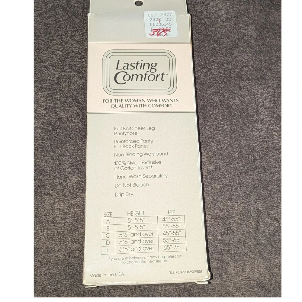 Lasting Comfort Daysheer Pantyhose Tan Size E Reinforced Toe Vintage No 2522 USA